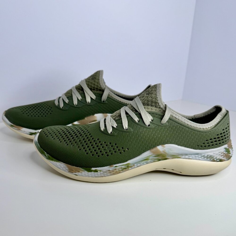 Men's Size 8 CROCS LITERIDE 360 MARBLED PACER SHOES ARMY GREEN-MULTI COLOR - Picture 6 of 8
